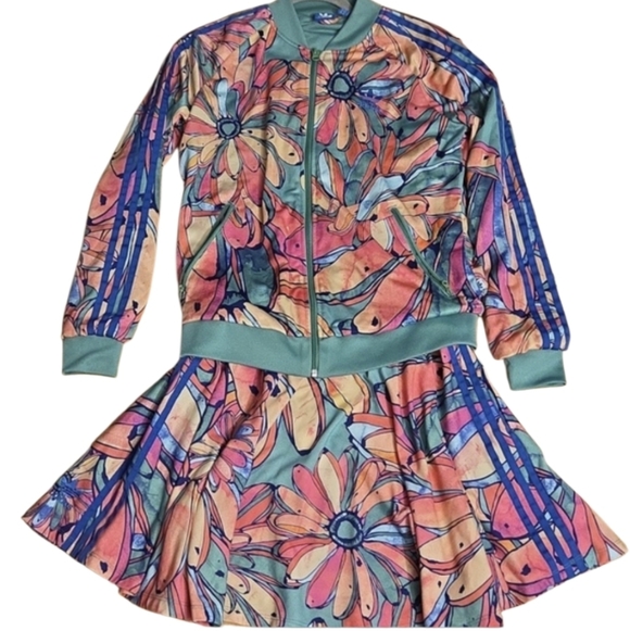 adidas Dresses & Skirts - Farm Rio For Adidas Limited Edition Floral Multicolor Jacket and Skirt Set
